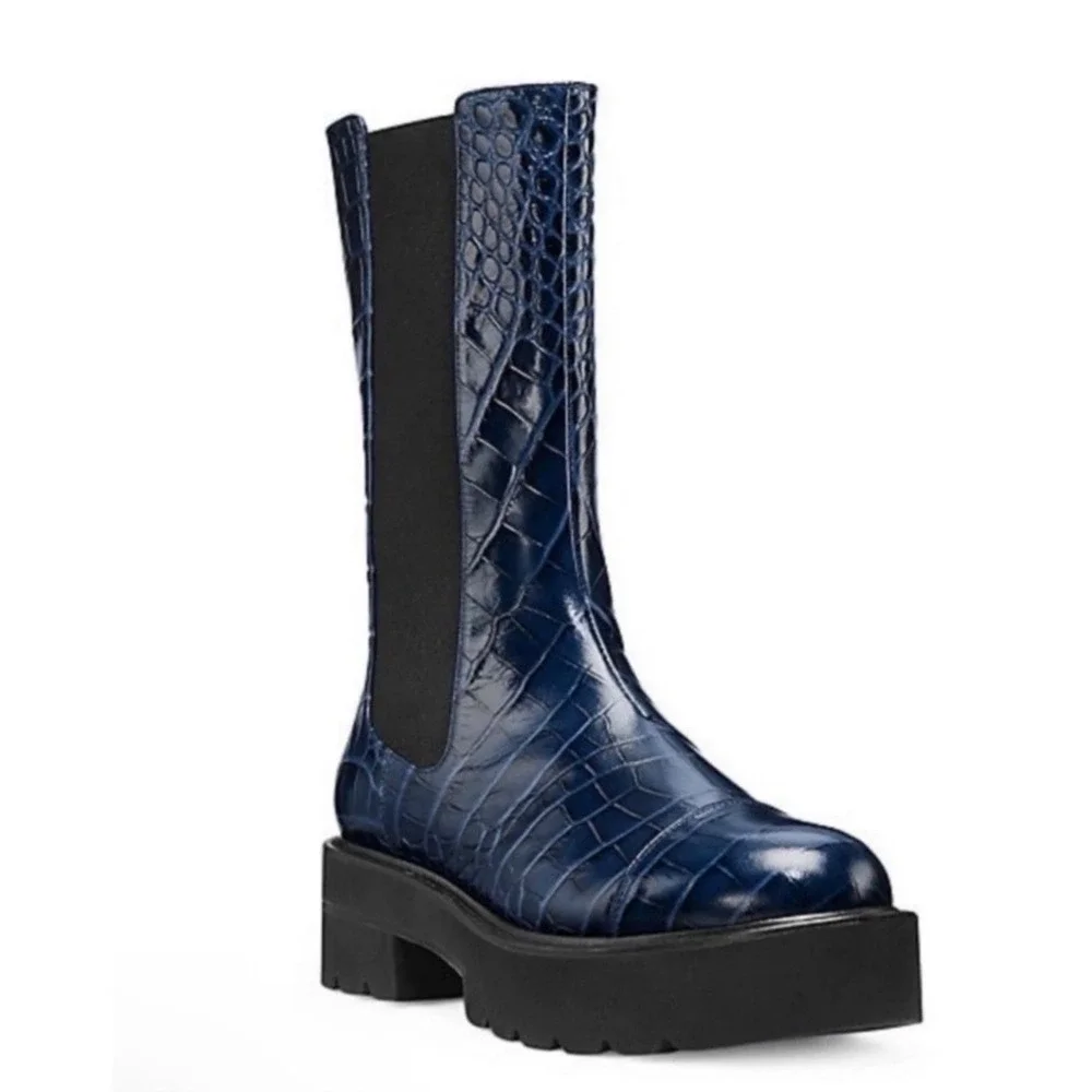 Stuart Weitzman Presley Ultralift Croc Embossed Platform Bootie Size 7‎ NWOB